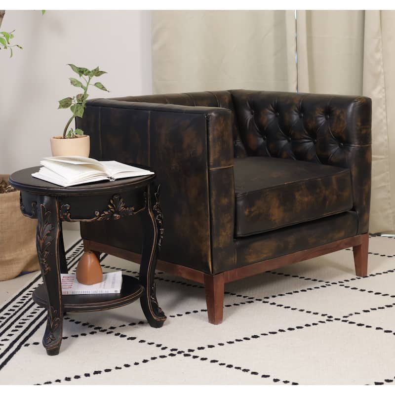 Jefferson Top Grain Leather Tufted Accent Chair