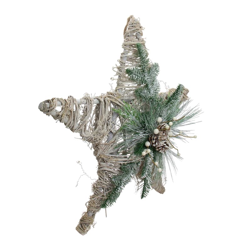 24" Green Gray Brown Frosted Mixed Pine Star Christmas Ornament