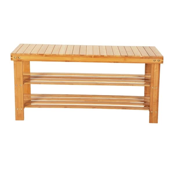3-Tier Shoe Rack Bench Shoe Storage Organizer Holds Up to 240 lbs - Wood Color