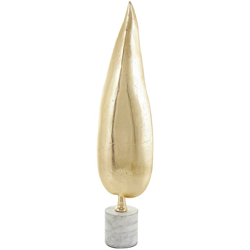 CosmoLiving by Cosmopolitan Gold Aluminum Metal Textured Leaf Decorative Sculpture with White Marble Base