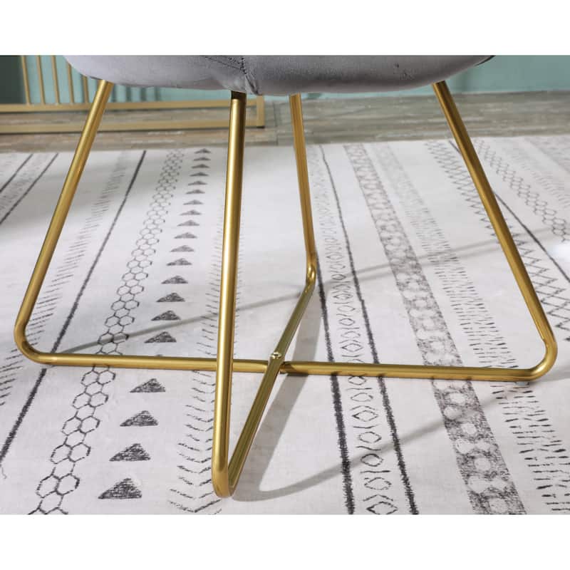 Gray Modern 28" Polyester Upholstered Accent Chair with Gold Tone Finished Base and Metal Sled Legs