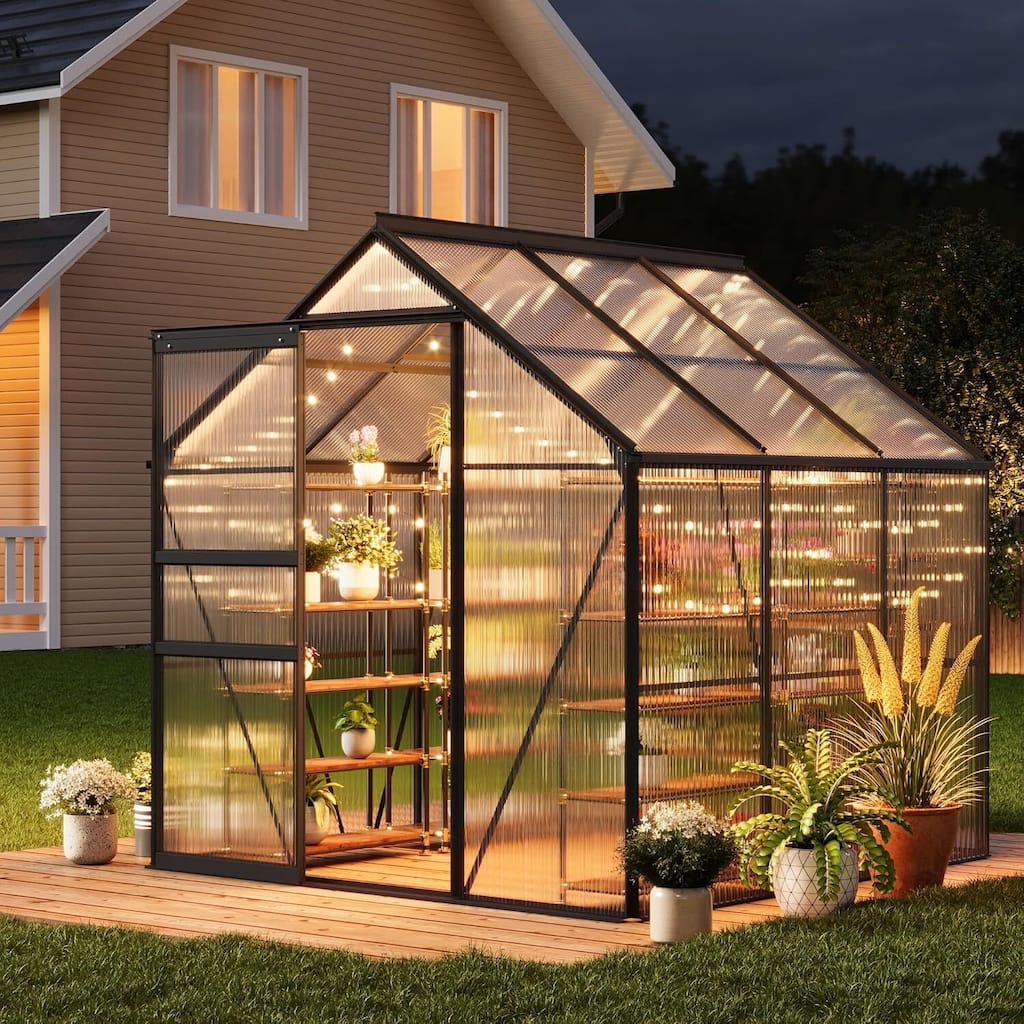 6x6FT Portable Outdoor Walk-in Greenhouse for Winter Gardening, Black