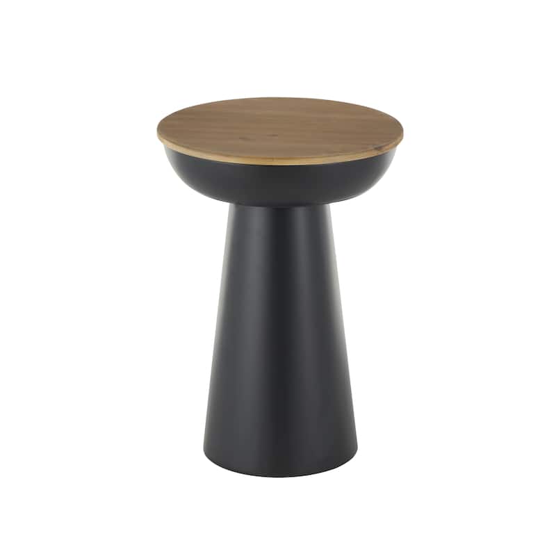 Metal Handmade Pedestal Accent Table with Brown Wood Tabletop - Black - Roche River Decor