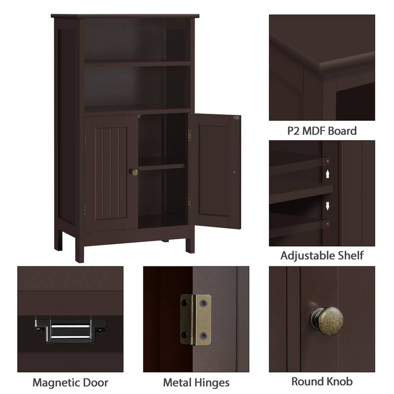 Yaheetech 5-Tier Wooden Bathroom Floor Cabinet with Adjustable Shelf