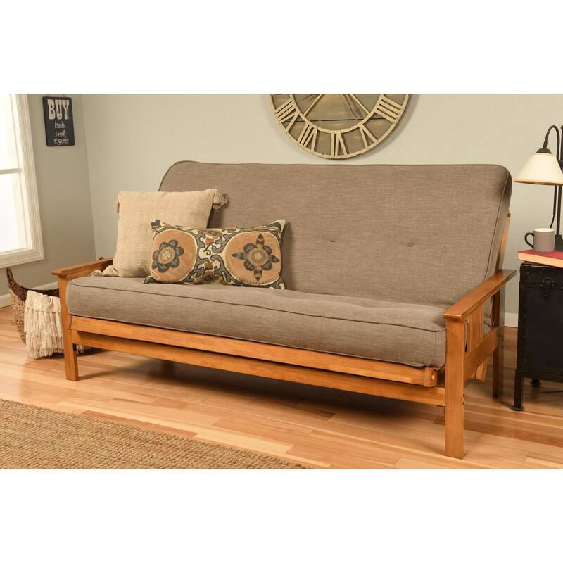 79 in. Butternut/Linen Stone Linen Upholstered Full Size Futon Set with Mattress
