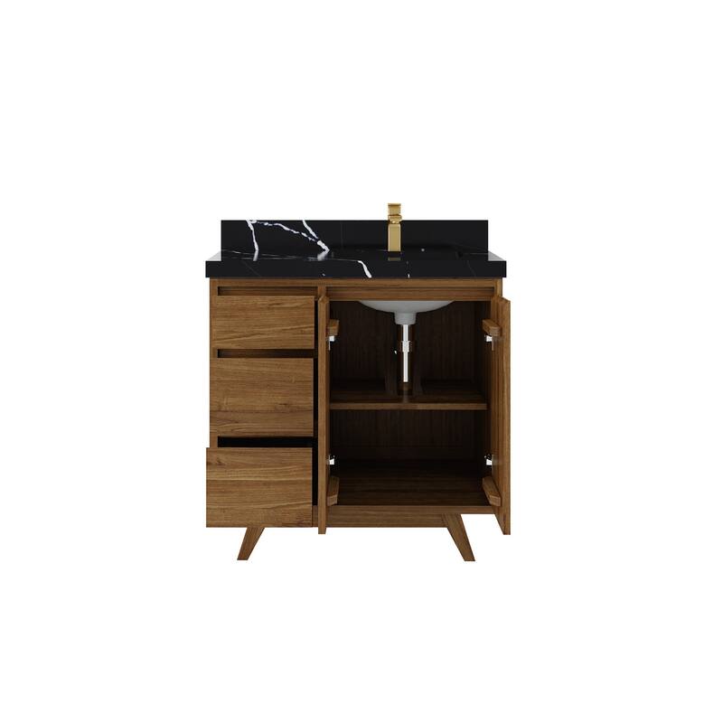Willow Collections 36 in. W x 22 in. Madison Teak Single Right Offset Sink Bathroom Vanity with Countertop