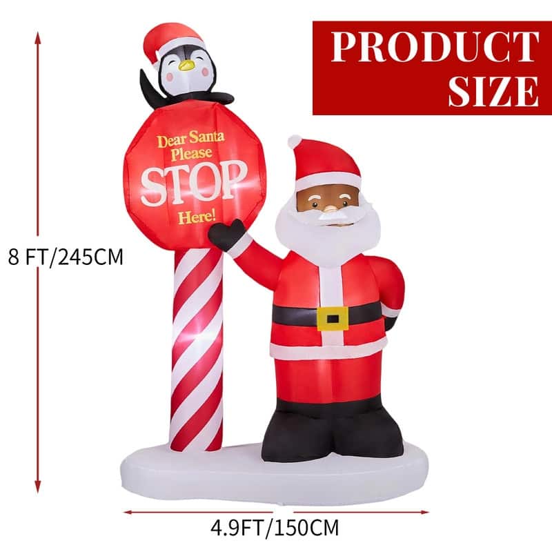 8.2FT Lighted Inflatable Black Santa & Road Sign Christmas Decoration