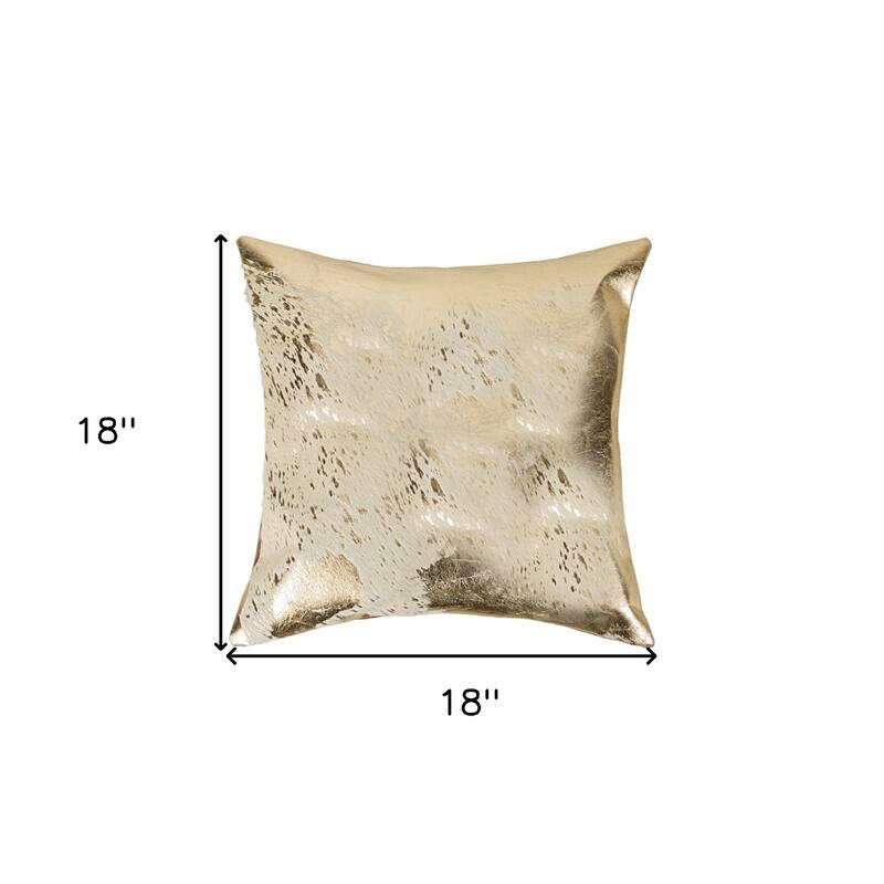 Set of Two 18" Natural and Gold Abstract Cowhide Throw Pillows with Glitter