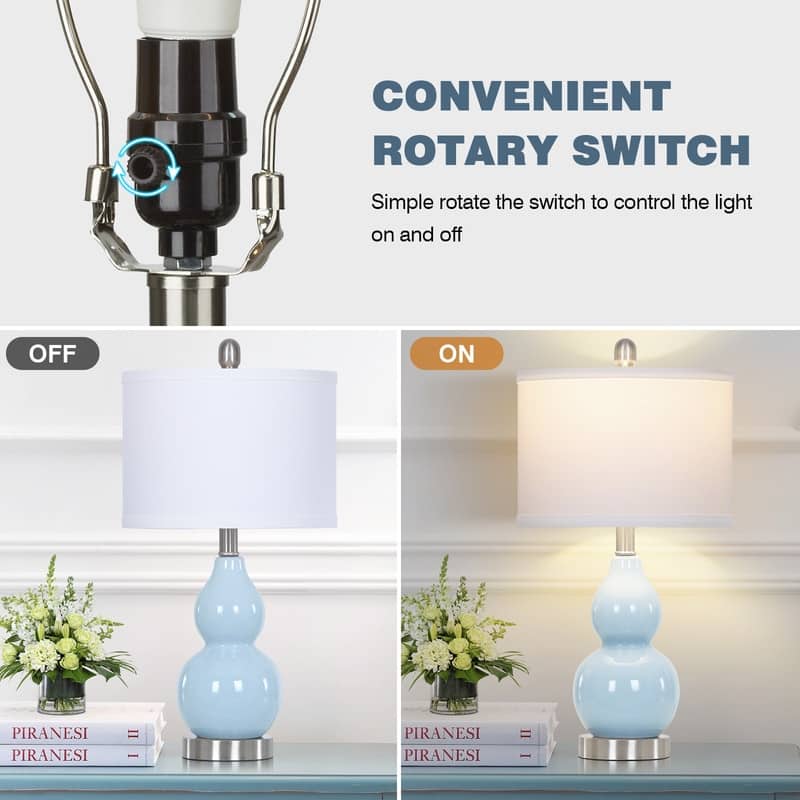 22'' Modern Blue Ceramic Table Lamp with Nickel Accents and Linen Drum Shade(Set of 2) - 11'' x 11'' x 22''