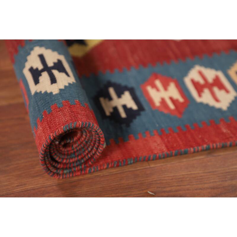 Vegetable Dye Kilim Qashqai Persian Foyer Rug Hand-Woven Wool Carpet - 3'4"x 5'11"