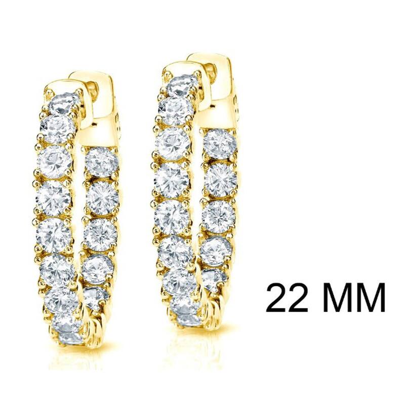 Auriya 14k Gold 3 carat TW Small to Large Diamond Hoop Earrings (J-K, I1-I2) - Small (0.86-inch) - Yellow Gold