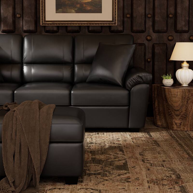 Upholstered Living Room Set, 3 Pieces - Faux Leather Loveseat, Sofa with Ottoman