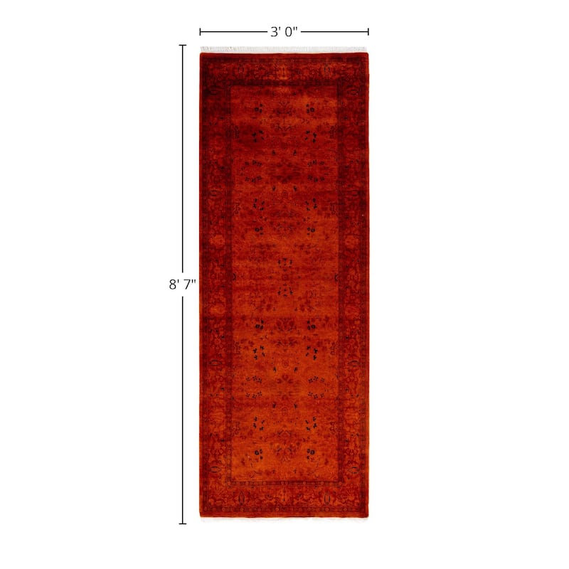 Overdyed One-of-a-Kind Hand-Knotted Area Rug - Orange - 3' 0" x 8' 7"