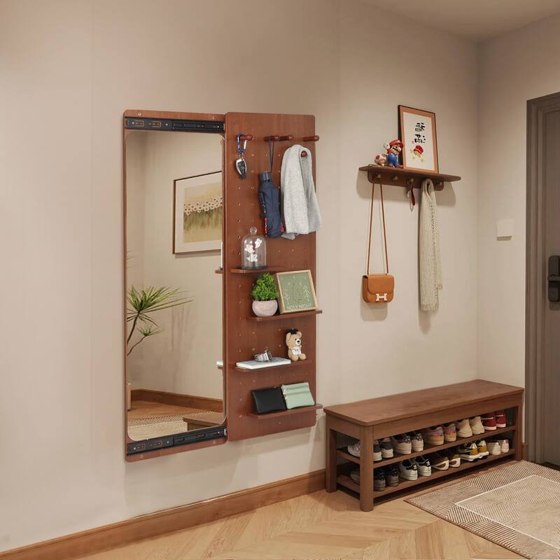 Multifunctional Wall Mounted Full-Length Mirror - Walnut