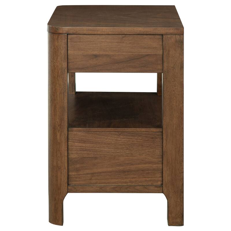 Walnut 2-Drawer Nightstand with Open Shelf, Cedar Drawer, Felt Lining and Curved Fronts for Transitional Style