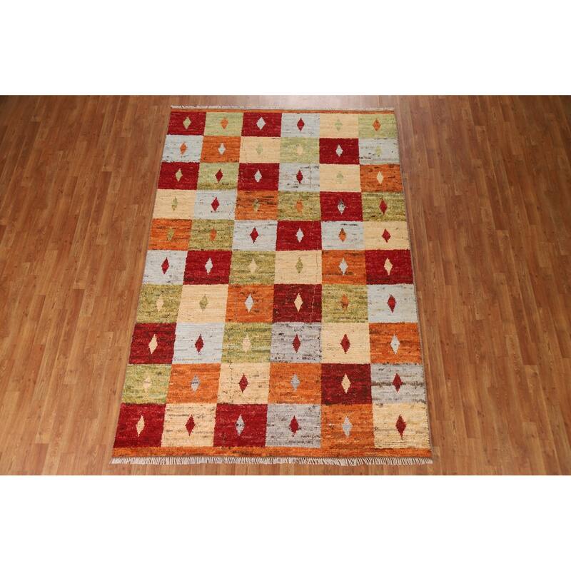Hand Knotted Oriental 100% Wool Carpet Modern Geometric Multi-Colored Moroccan Area Rug - 8' 11'' X 6' 0''