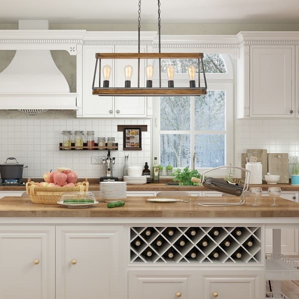 Modern Farmhouse 5-Light Chandelier Faux Wood Rustic Kitchen ...