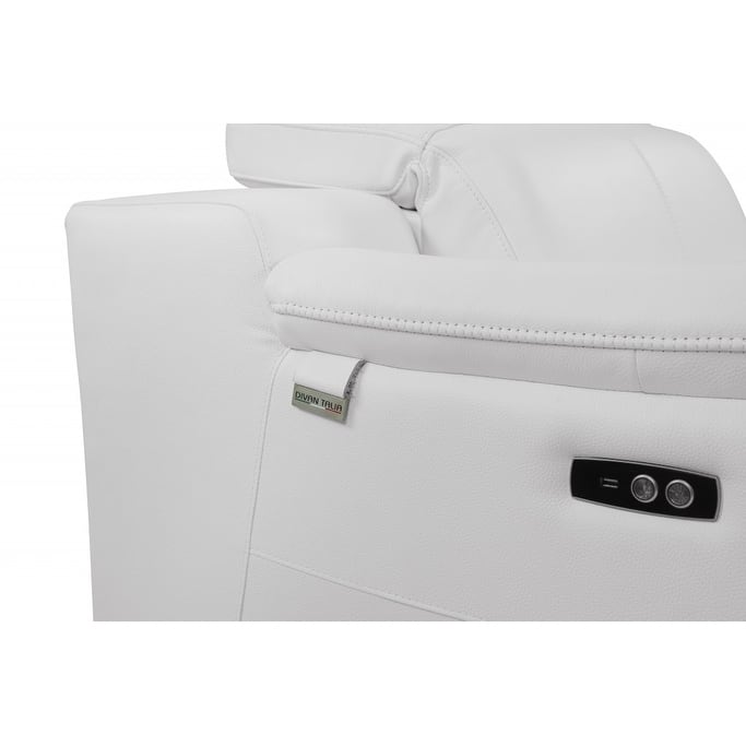 HomeRoots 72" White And Silver Italian Leather Power Reclining Loveseat