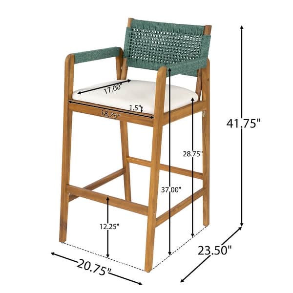 dimension image slide 1 of 3, Christopher Knight Home - Malibu Outdoor Bar Stool Set Acacia Wood with Rope Back and Water-Resistant Cushions
