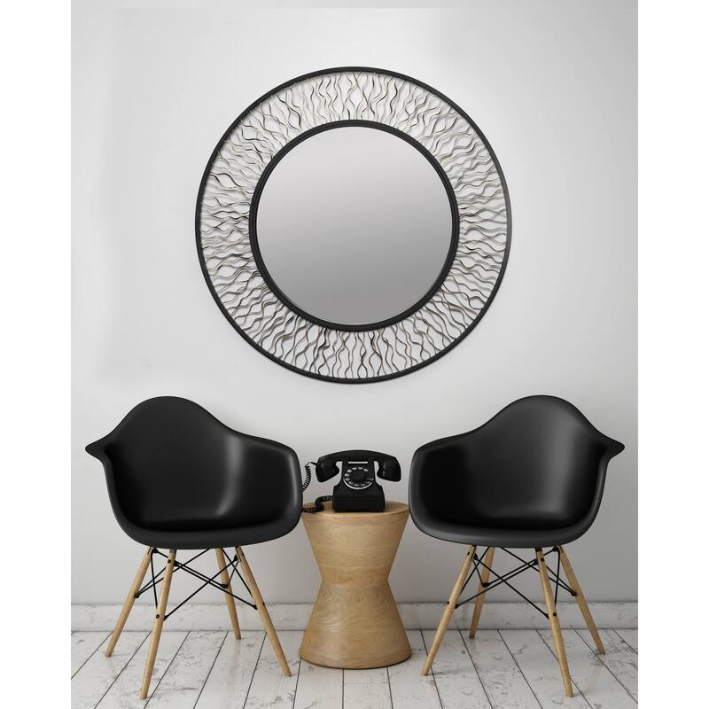 Varaluz Estela 30-in Round Wall Mirror - Matte Black/French Gold