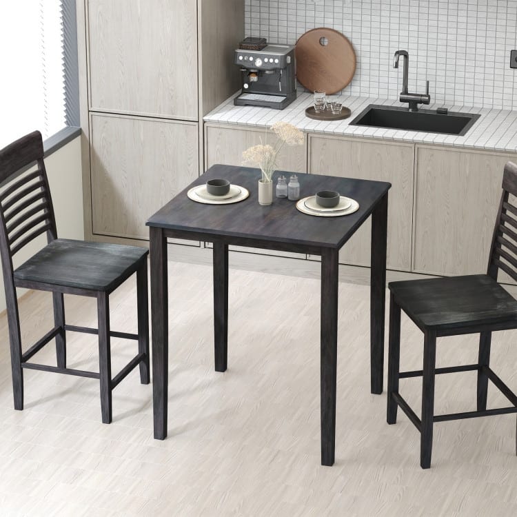 Modern Gray Rubber Wood Dining Table 30” Square Counter Height Table with MDF Top - 30" x 30" x 36"