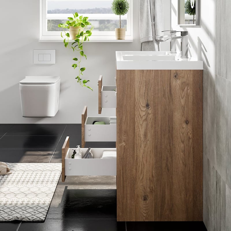 Eviva Lugano 48" Natural Oak DS Bath Vanity with WH Integrated Top
