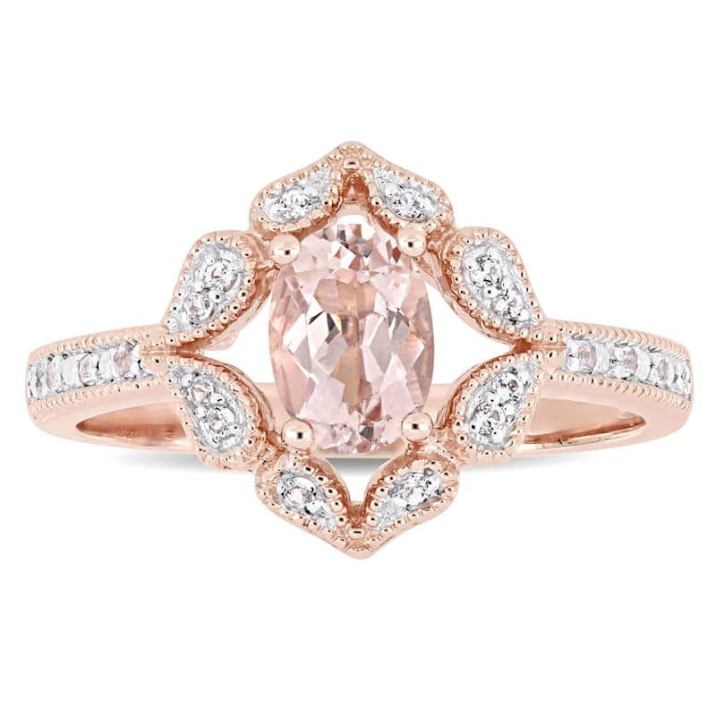 Miadora 14k Rose Gold Oval-cut Morganite & White Topaz Engagement Ring