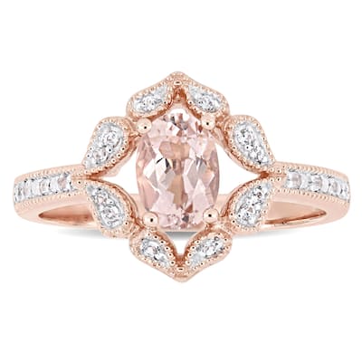 Miadora 14k Rose Gold Oval-cut Morganite & White Topaz Engagement Ring
