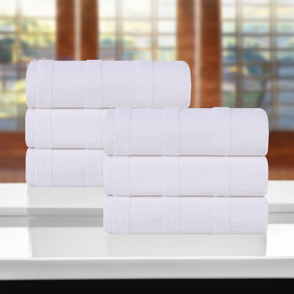 Superior Roma Cotton Ribbed Soft Highly Absorbent Hand Towel Set of 6