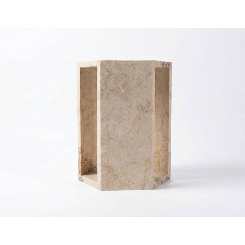 Roomfitters Luxury Natural Marble Hexagon Side Table, Solid Stone Geometric Pedestal End Table, Polished Finish