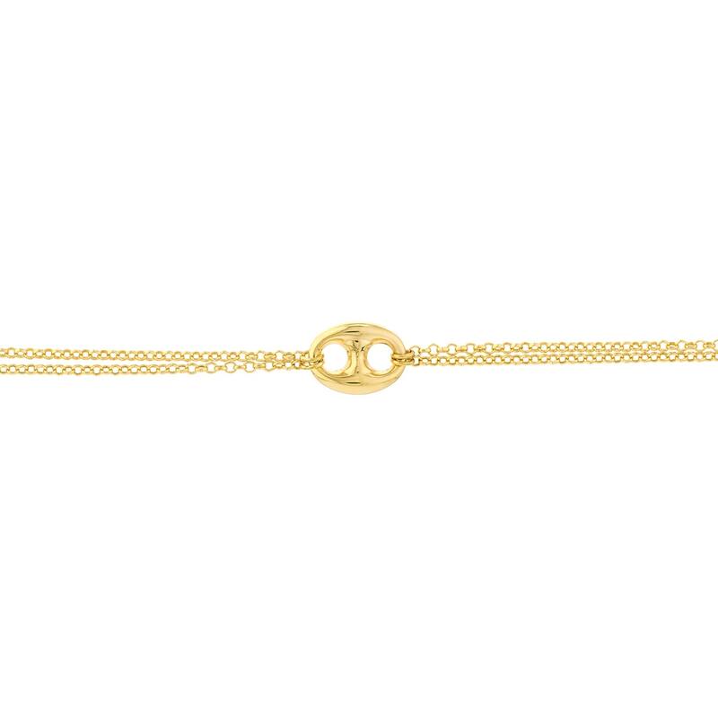 Curata 14k Yellow Gold 7.5" Puff Mariner Element With Double Chain Bracelet