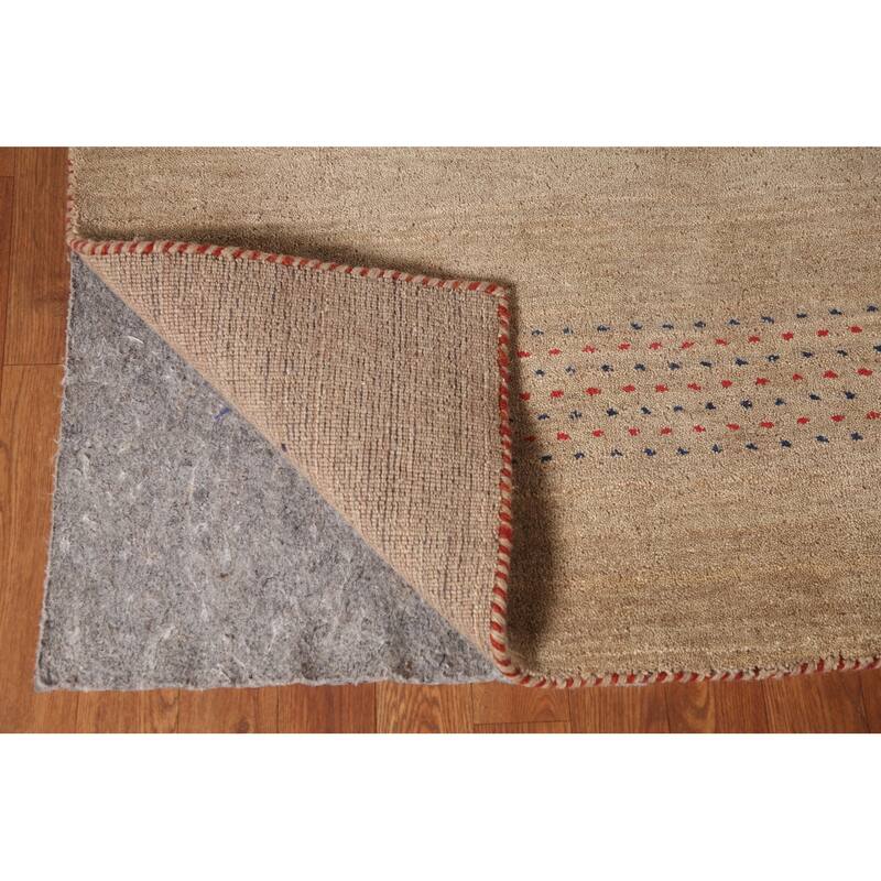 Light Brown Gabbeh Area Rug Wool Carpet - 8'1"x 9'9"