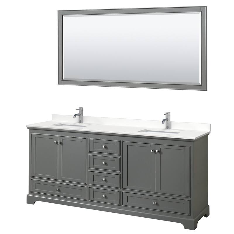Wyndham Collection WCS202080D-QTZ-UNSM70 Deborah 80" Free Standing - Dark Gray / White Quartz Top / Polished Chrome