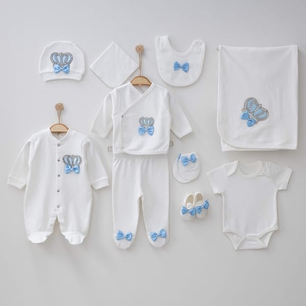 slide 2 of 9, 10-Piece Newborn Prince Ensemble Set - Royal Family Newborn Outfits White and Baby Blue
