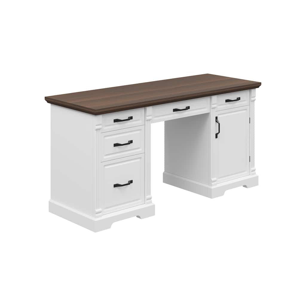 Smooth Drawer Front Wood Writing Desk,Hidden Storage & Open Workspace,Study Room