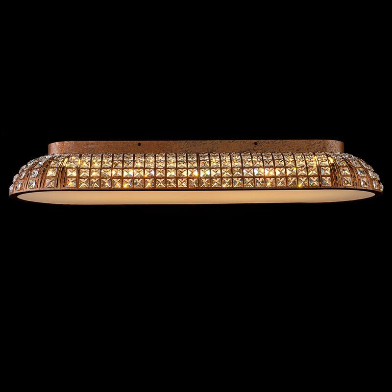 Retro French 38.6" W Antique Brass Linear Rectangle Crystal LED Flush Mount Ceiling Light