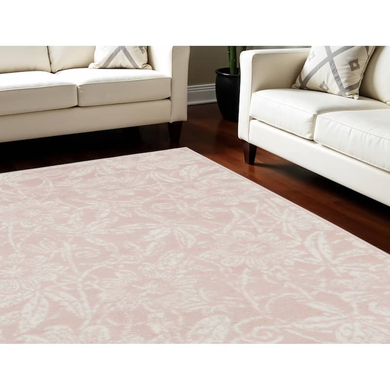 Jazoc Power Loomed Distressed Floral Non Skid Stain Resistant Area Rug By HomeRoots - 120' X '96' X '0.39 - 120' X '96' X '0.39 - Pink - Rectangle