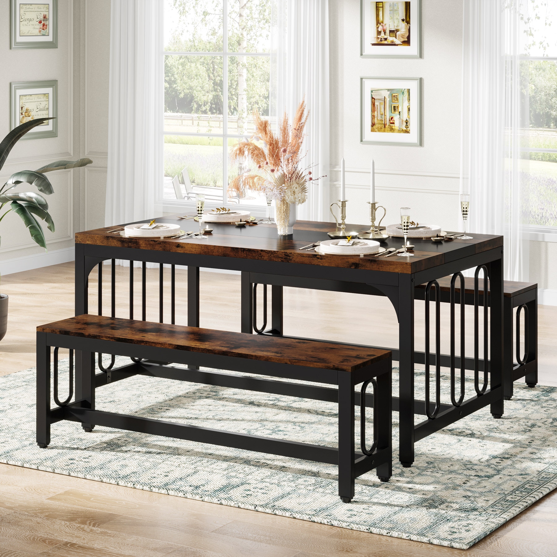 3 piece farmhouse table & bench set clearance