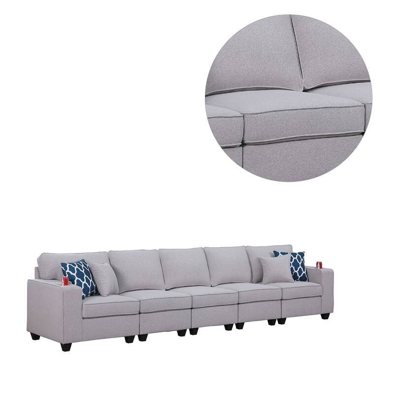 Linen Upholstered 5-Seater Sofa in Light Gray