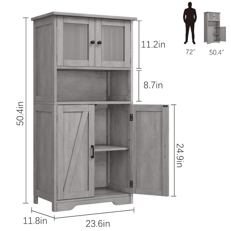 Efrin Linen Storage Cabinet Freestanding Floor Kitchen Pantry Storage Cabinet with Glass Doors Adjustable Shelves