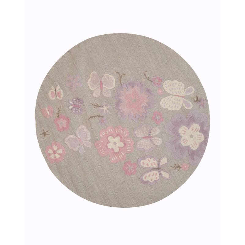 Orange Hand-Tufted Wool Contemporary Swirl Rug, 4' Round, Bold Colorful Accent - L