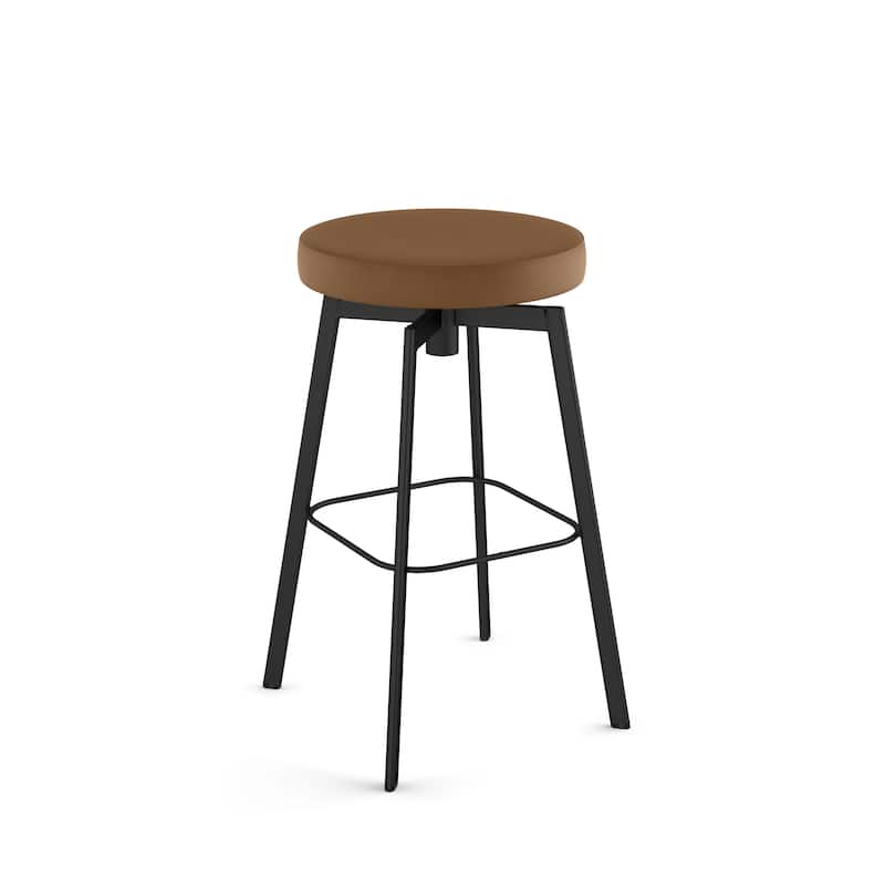 Amisco Tanner Swivel Counter and Bar Stool - Tan Faux Leather / Black Metal - Counter Height