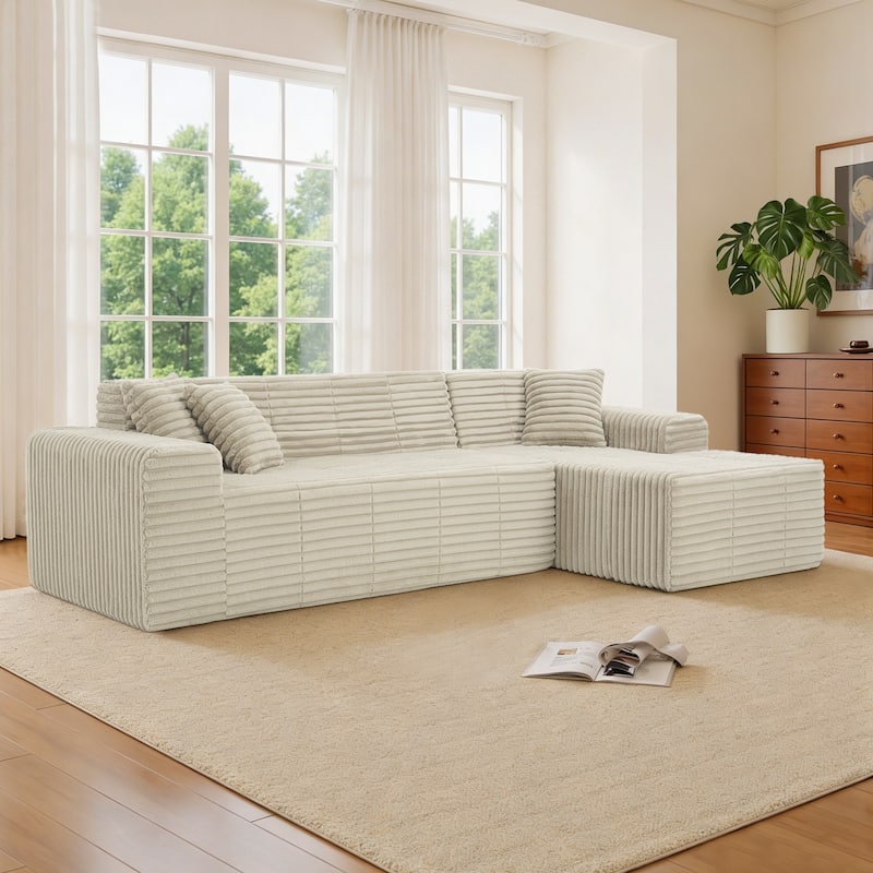 Scandinavian Corduroy Full-Foam Modular Sectional Sofa Set - Light Brown