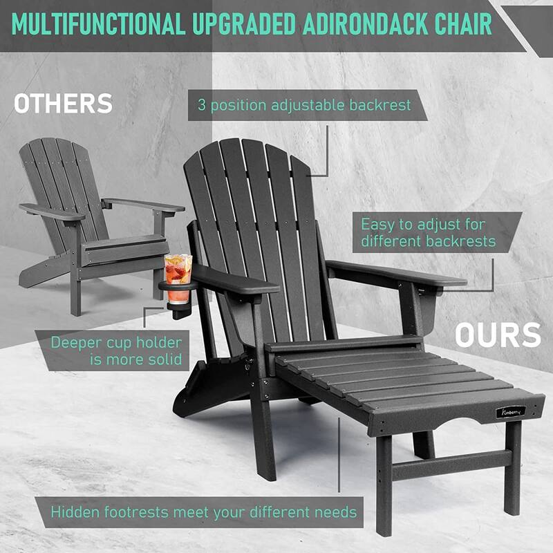 Vrakae Folding and Adjustable Adirondack Chair with Ottoman Set of 2