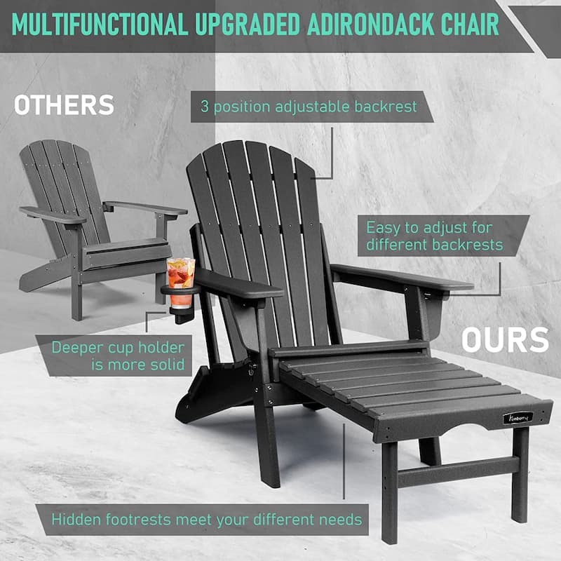 Vrakae Folding and Adjustable Adirondack Chair with Ottoman