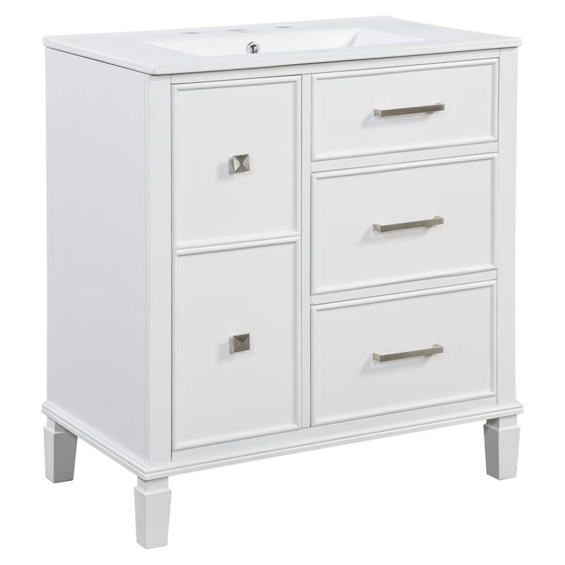 Freestanding Bathroom Vanity with Ceramic Sink & Storage Drawers, 30 Inch Vanity Set