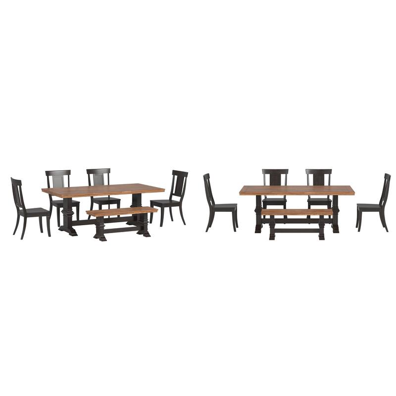 Ronda 78.7" Rectangular Solid Wood Top Dining Set with Panel Back Chairs