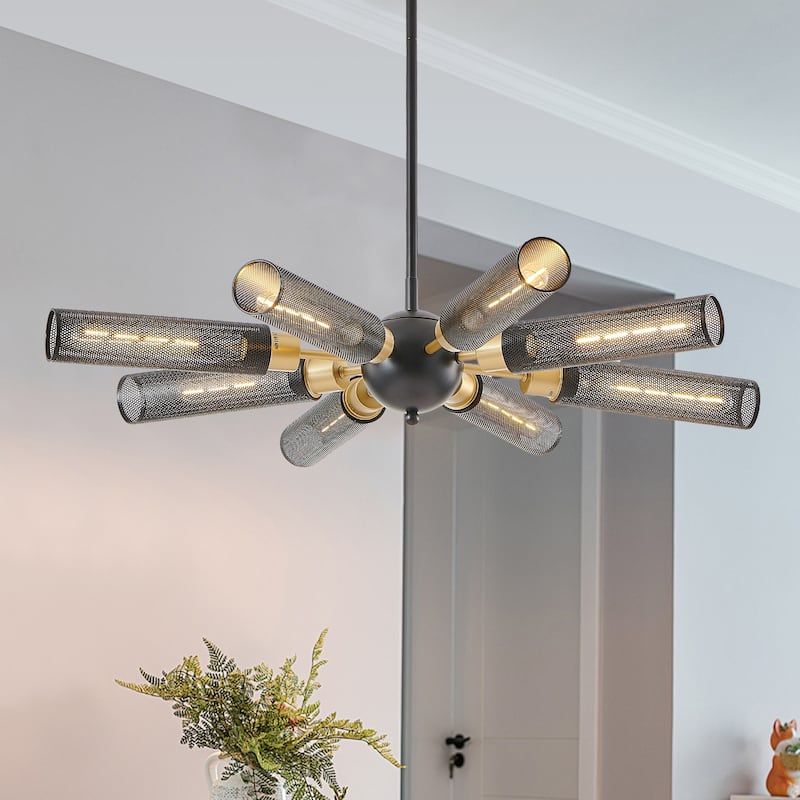 34" Modern Industrial Chandelier,Pendant Light with Mesh Shades, Base, Adjustable Height for Dining Room, Living Room