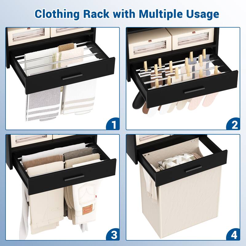 4FT - 8FT Closet Organizer with Hanging Rods, DIY Closet System with 2 Doors for Laundry Room