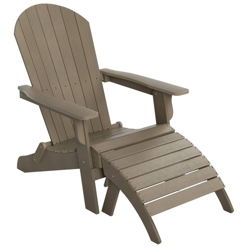 Vineyard HIPS Outdoor Folding Eco-Friendly All Weather Seashell Adirondack Chair with Ottoman (2-Piece Set)